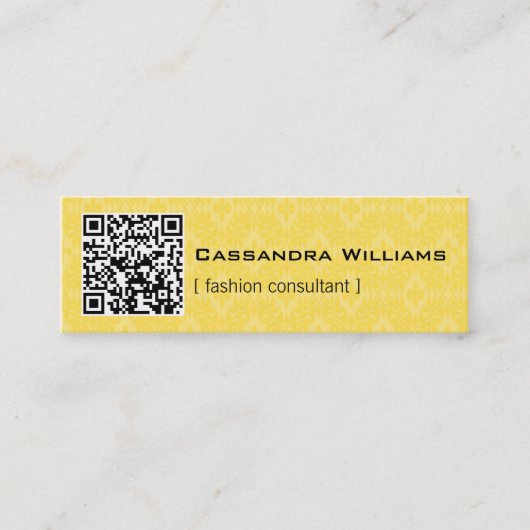 Gelbe Damask QR CODE Mini Business Cards Visitenkarte (Vorderseite)