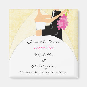 Gelbe Damast-Braut u. Bräutigam-Save the Date Magnet