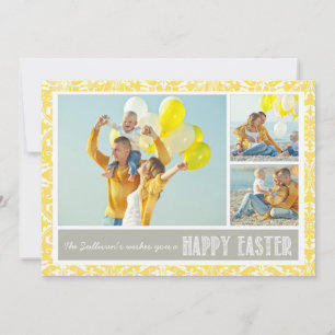 Gelbe Damast Foto-Collage Frohe Ostern Karte