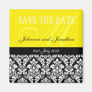Gelbe Damast-Monogramm-Save the Date Magneten Magnet