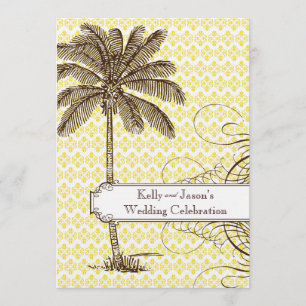 Gelbe Damast Tropischer Palm Hochzeit Einladung