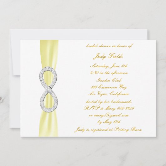 Gelbe Diamant Unendlichkeit Brautdusche Einladung (Vorderseite)