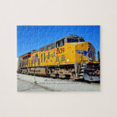 Gelbe Diesel-Lokomotive-Bahn - Name hinzufügen Puzzle (Horizontal)