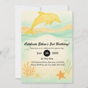 Gelbe Dolphin Coral Beach Illustration Geburtstag Einladung
