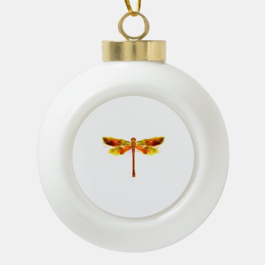 Gelbe Drachenfliege Keramik Kugel-Ornament (Vorderseite)