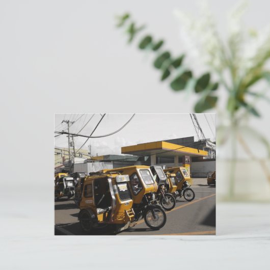 Gelbe Dreiräder auf den Philippinen Postkarte (Stehend Vorderseite)