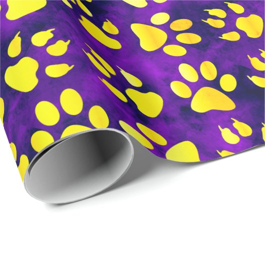 Gelbe Drucke auf Lila - Umschlagpapier Geschenkpapier (Rolleneckpunkt)