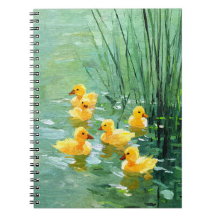 Gelbe Ducklings Teichgrüne Schilf Kunst Notizblock