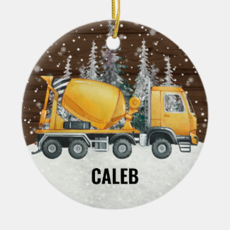 Gelbe Dump Truck Konstruktionsfahrzeug Weihnachten Keramik Ornament