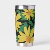 Gelbe dunkle Blume mit grünen Blätter Case-Mate Thermobecher (Links)
