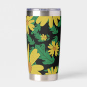 Gelbe dunkle Blume mit grünen Blätter Case-Mate Thermobecher (Rückseite)