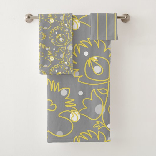 Gelbe durchgehende Linien auf grauem Hintergrund Badhandtuch Set (Insitu)