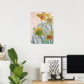 Gelbe düsterne Blume Blumenkohl Wasserfarben-Poste Poster (Heimbüro)