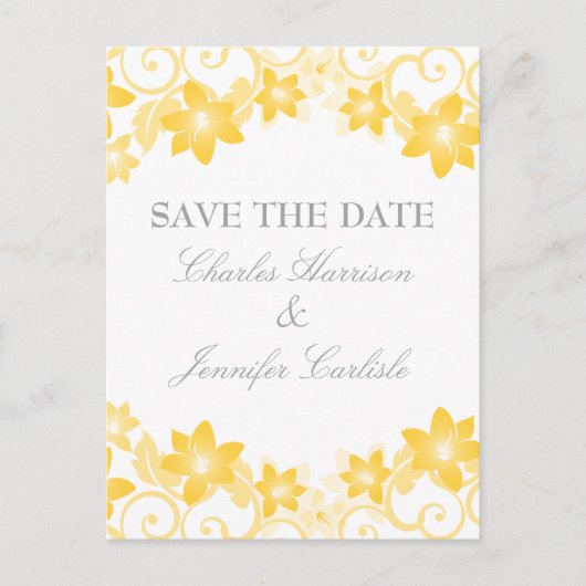 Gelbe einfache Blumenkarte Save the Date Postkarte (Vorderseite)