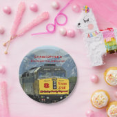 Gelbe Eisenbahn Motor, 8. Geburtstag, Name Pappteller (Party)