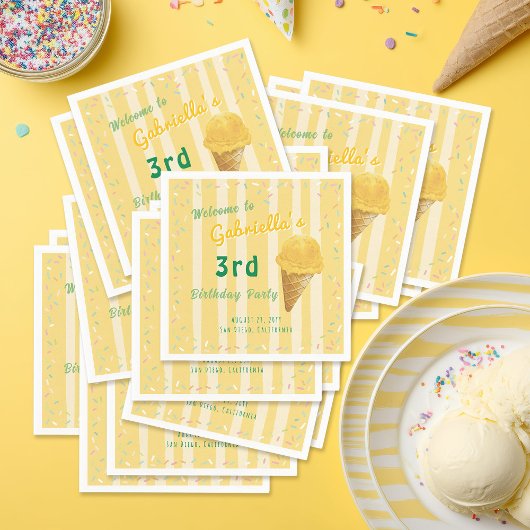 Gelbe Eiswaffel-Sommer-Geburtstagsfeier Serviette