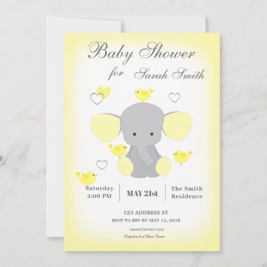 Gelbe Elefant Baby Boy Girl Dusche Einladung (Vorderseite)