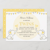 Gelbe Elefant Babydusche | Twins Baby Dusche Einladung (Vorne/Hinten)