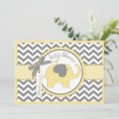 Gelbe Elefant Zickzack Print Baby Dusche Einladung (Stehend Vorderseite)