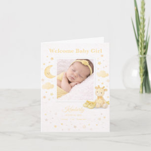 Gelbe Elefanten-Baby-Mädchen-Geburtsanzeige Karte
