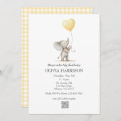 Gelbe Elefantenballon Kinderdusche Einladung (Vorne/Hinten)