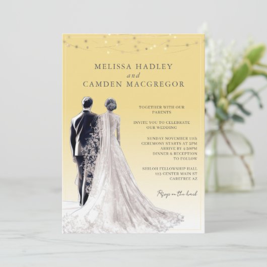 Gelbe Elegante Moderne QR Code Hochzeit Einladung (Stehend Vorderseite)