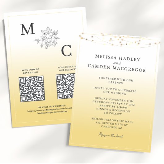 Gelbe Elegante QR Code Hochzeit Einladung