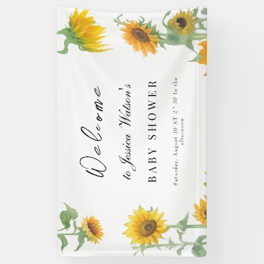 Gelbe Elegante Sonnenblume Sonnenblume Babydusche Banner (Vertikal)