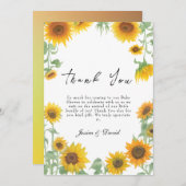 Gelbe Elegante Sonnenblume Sonnenblume Babydusche Dankeskarte (Vorne/Hinten)