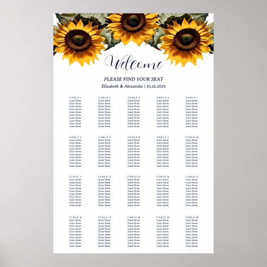 Gelbe, elegante Sonnenblumen Hochzeitstorte Poster (Vorne)