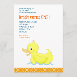 Gelbe Ente 12x18 Birthday Einladung - Orange