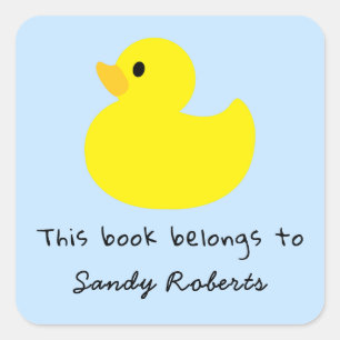 Gelbe Ente - dieses Buch gehört Quadratischer Aufkleber