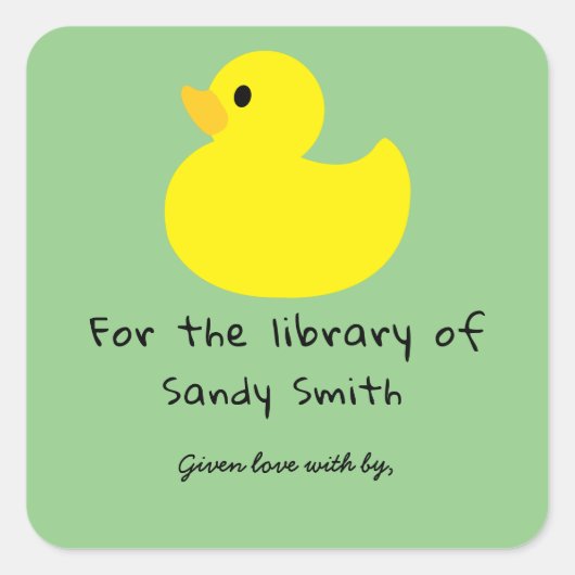 Gelbe Ente - für die Bibliothek Quadratischer Aufkleber (Vorderseite)