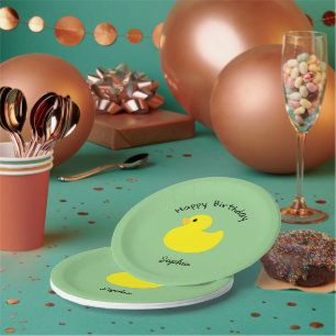 Gelbe Ente Happy Birthday Green Farbe Pappteller