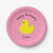 Gelbe Ente Happy Birthday Pink Farbe Pappteller (Vorderseite)