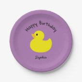 Gelbe Ente Happy Birthday Violet Farbe Pappteller (Vorderseite)