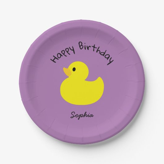 Gelbe Ente Happy Birthday Violet Farbe Pappteller (Vorderseite)