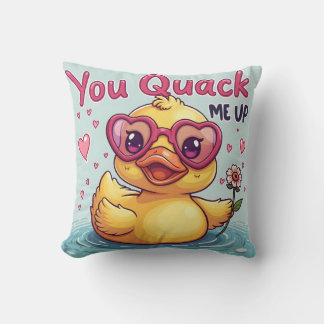 Gelbe Ente mit Herzbrille 'You Quack Me Up' Kissen