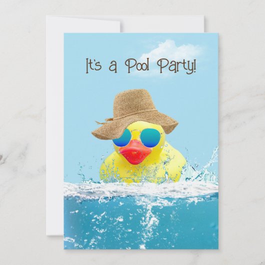 Gelbe Ente mit Sonnenbrille für Pool-Party Einladung (Vorderseite)