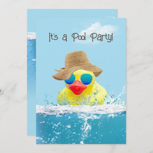 Gelbe Ente mit Sonnenbrille für Pool-Party Einladung (Vorne/Hinten)