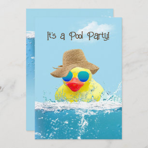 Gelbe Ente mit Sonnenbrille für Pool-Party Einladung