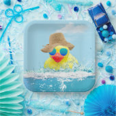 Gelbe Ente mit Sonnenbrille im Wasser Pappteller (Party)