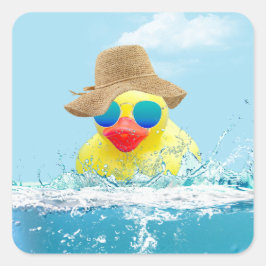 Gelbe Ente mit Sonnenbrille im Wasser Quadratischer Aufkleber