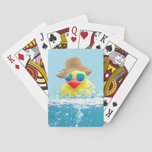 Gelbe Ente mit Sonnenbrille im Wasser Spielkarten (Rückseite)