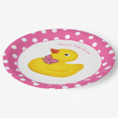 Gelbe Ente Pink Polka Dot Babydusche Papierplatte Pappteller (Schrägansicht)