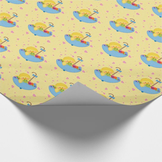 Gelbe Ente, Regenschirm, Babyparty Geschenkpapier (Ecke)