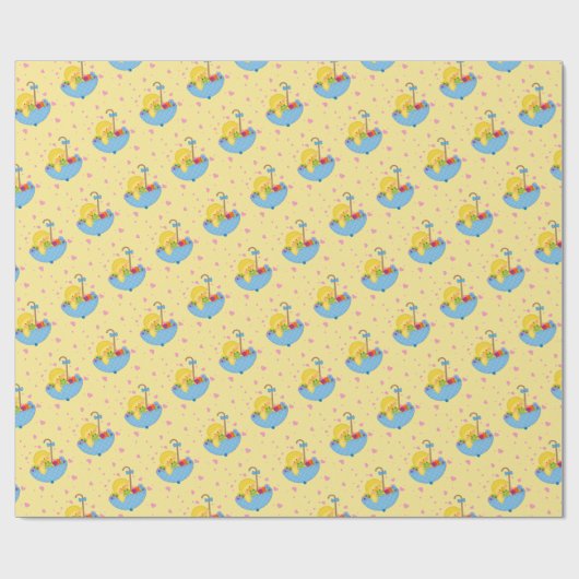Gelbe Ente, Regenschirm, Babyparty Geschenkpapier (Flach)