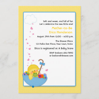 Gelbe Ente, Regenschirm, Herz, Babydusche Invitat Einladung