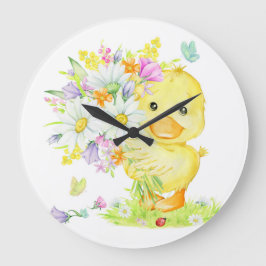 Gelbe Ente und Bouquet Große Wanduhr