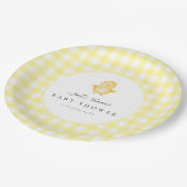 Gelbe Enten-Gingham-Baby-Shower-Papierteller Pappteller (Schrägansicht)